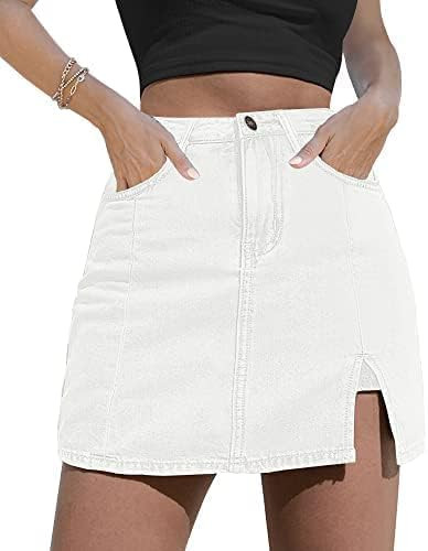 KINGFEN Women's Casual Denim Mini Skirt Split Hem High Waist Jean Skirt Short Dress Summer | Amazon (US)