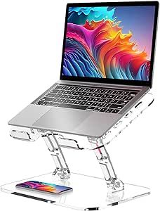 Lpoake 2023 Upgraded Acrylic Laptop Stand for Desk Clear Laptop Riser Adjustable Height White Com... | Amazon (US)