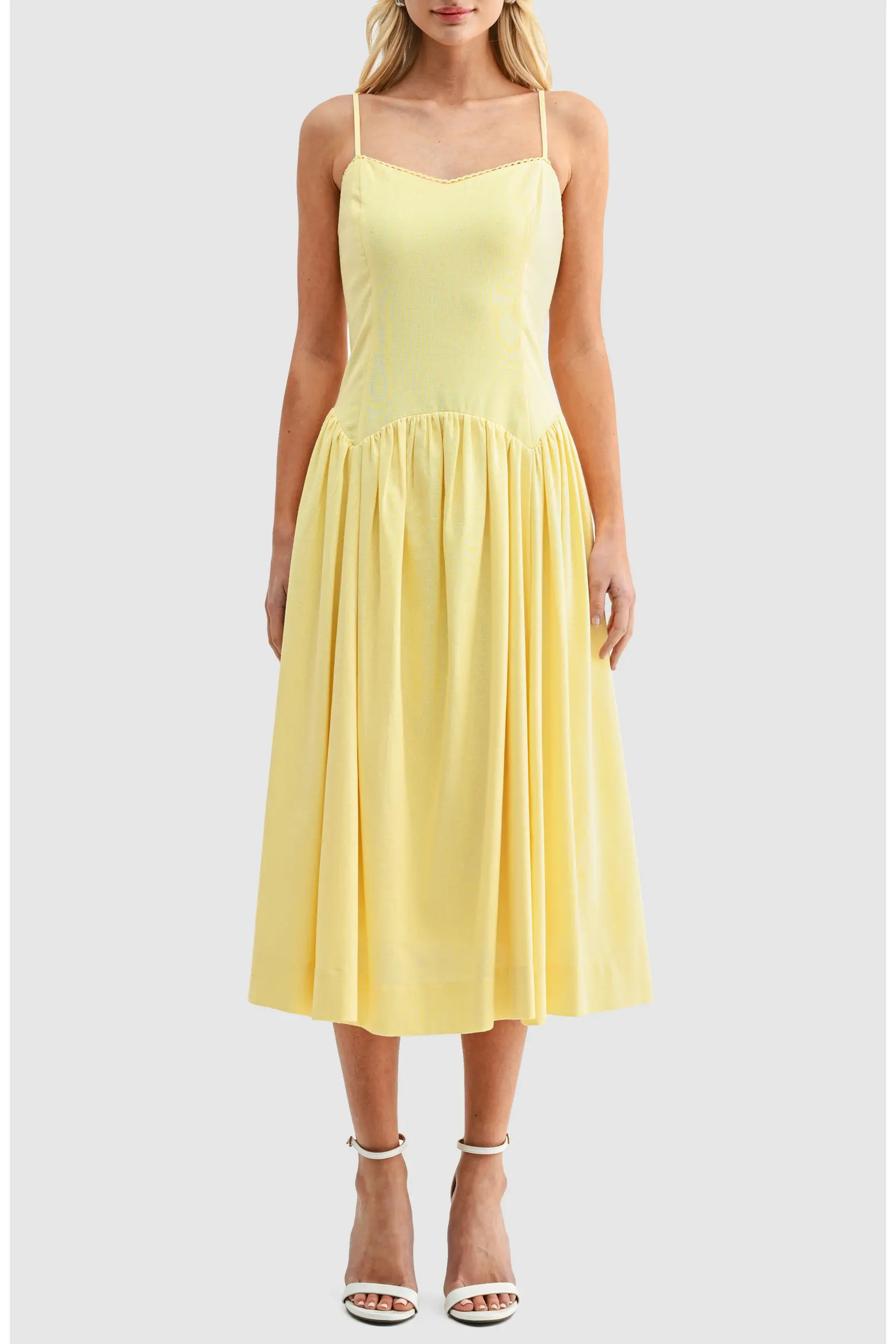All in Favor Drop Waist Cotton & Linen Midi Dress (Women) | Nordstrom | Nordstrom