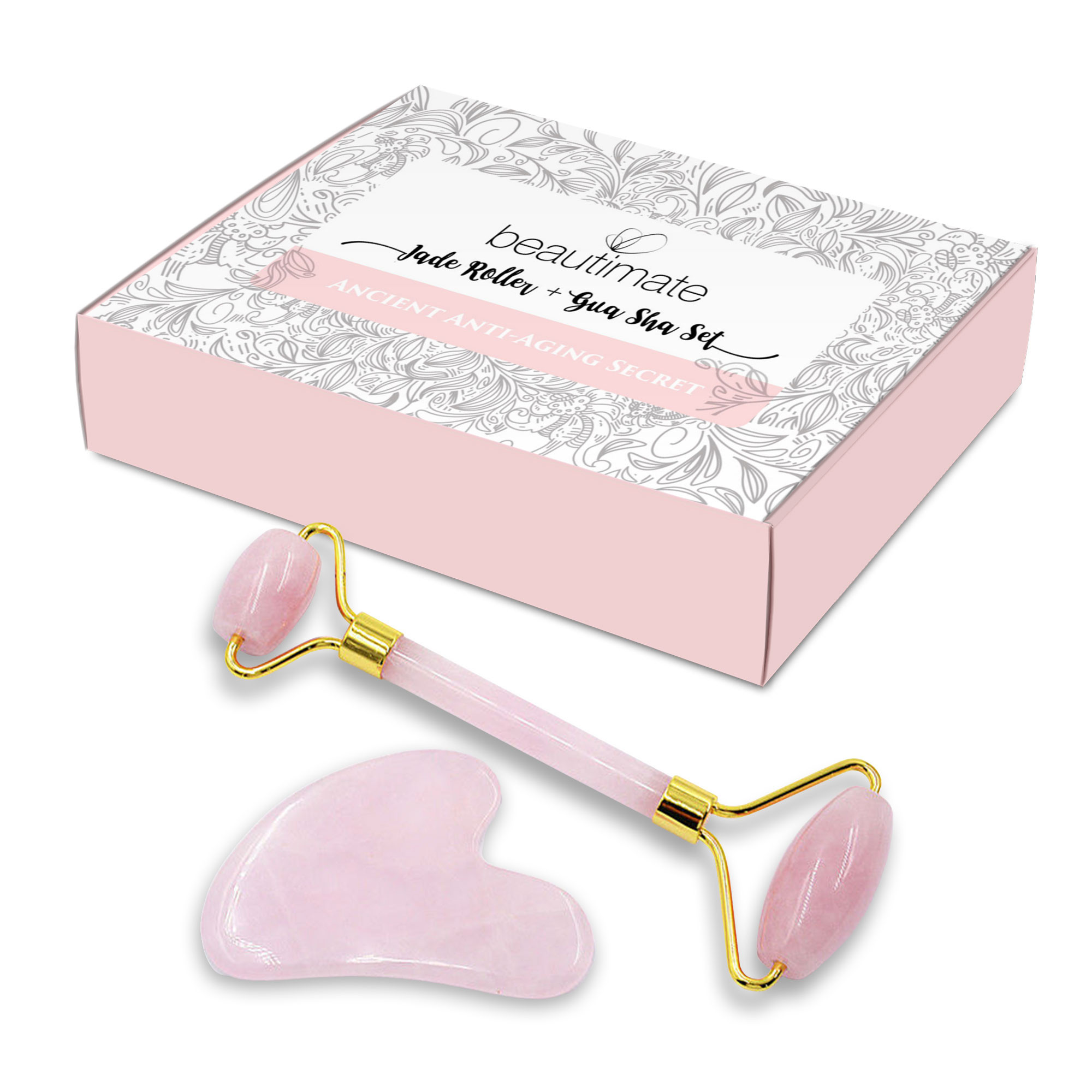 ($40 Value) Beautimate Rose Quartz Facial Jade Roller & Gua Sha Tool Set | Walmart (US)