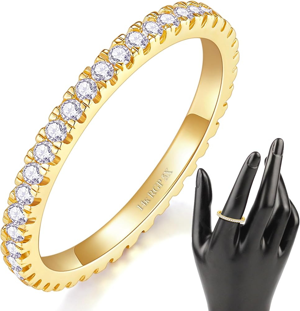 Elegant 14K Gold/White Gold Plated Cubic Zirconia Simulated Diamond Stackable Eternity Rings, Met... | Amazon (US)