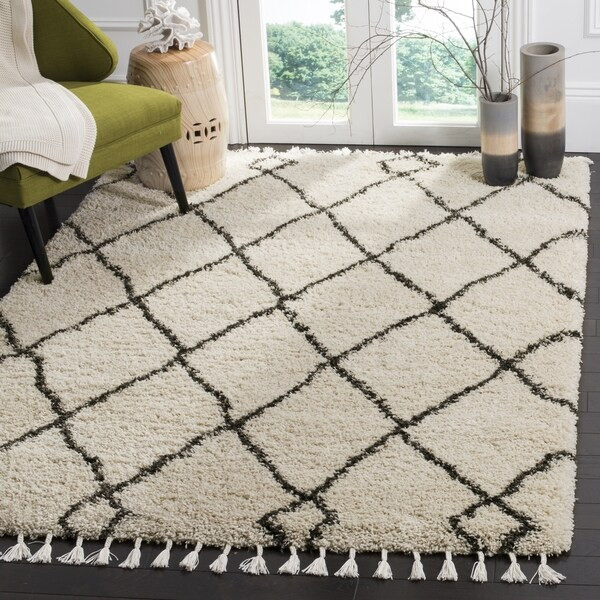 Safavieh Morrocan Fringe Shag Cream/ Grey Area Rug - 4' x 6' | Bed Bath & Beyond