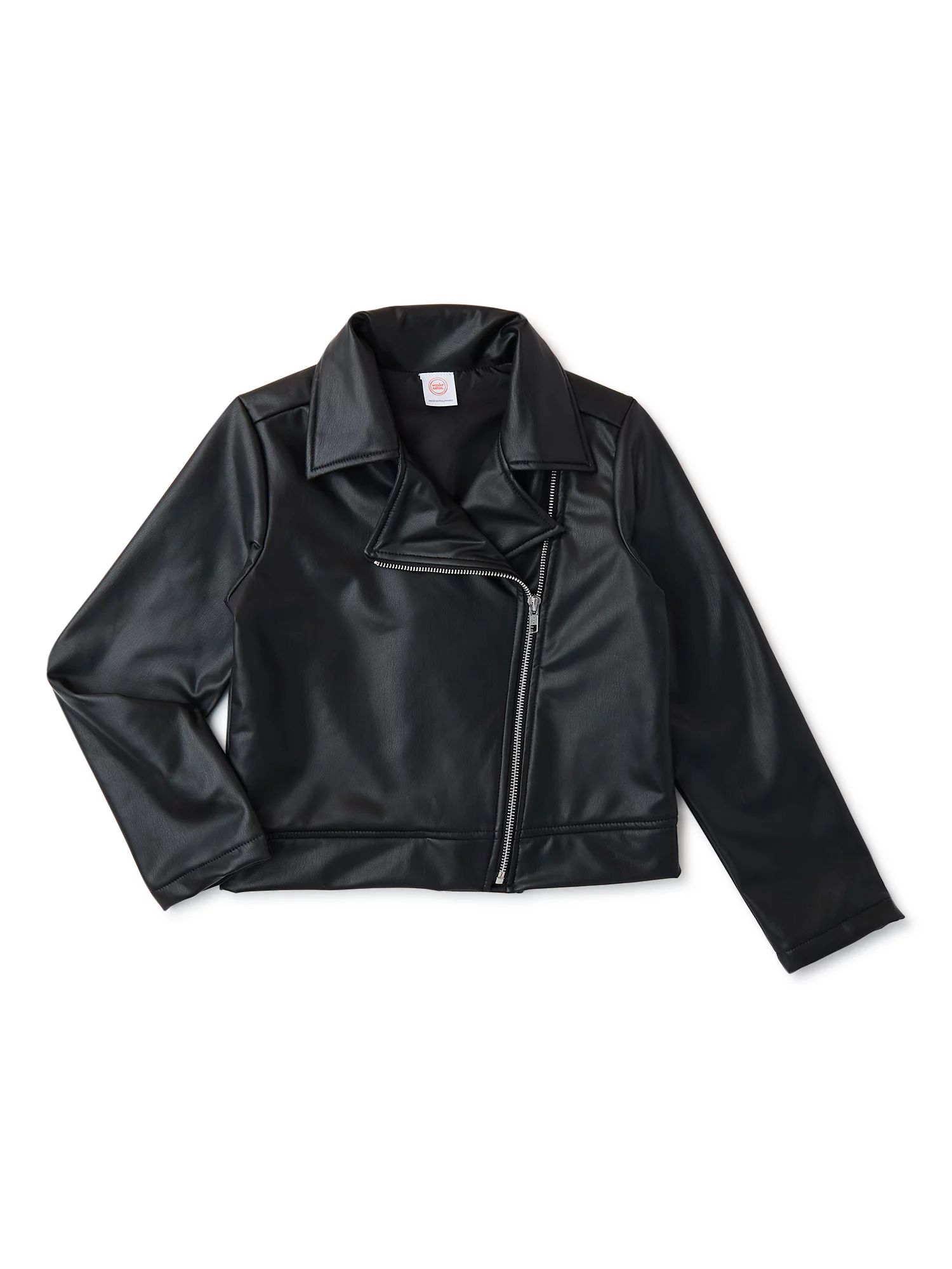 Wonder Nation Girls Long Sleeve Faux Leather Moto Jacket, Sizes 4-18 & Plus | Walmart (US)