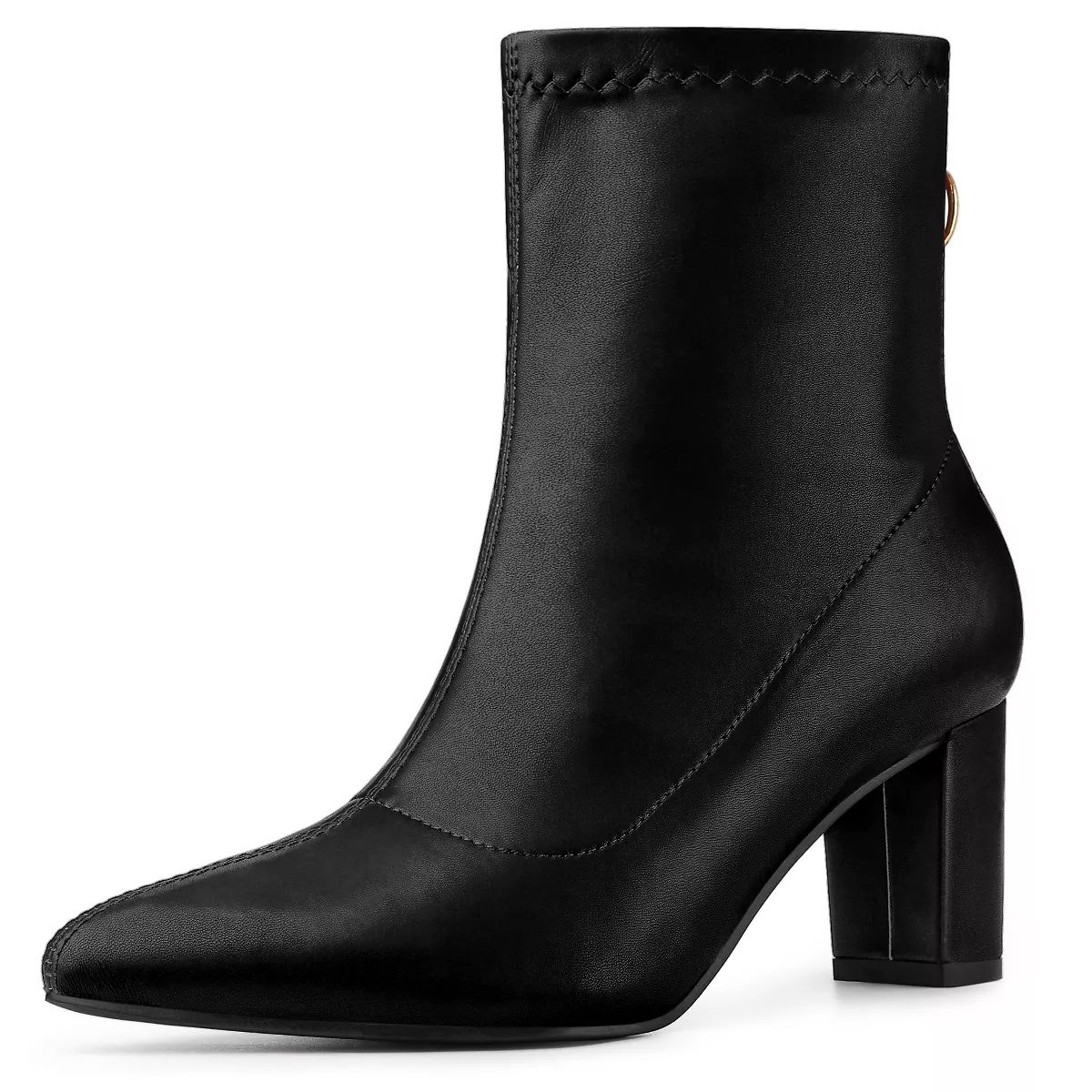 Allegra K Women's Pointy Toe Back Zip Block Heel Ankle Boots Black 7 | Target