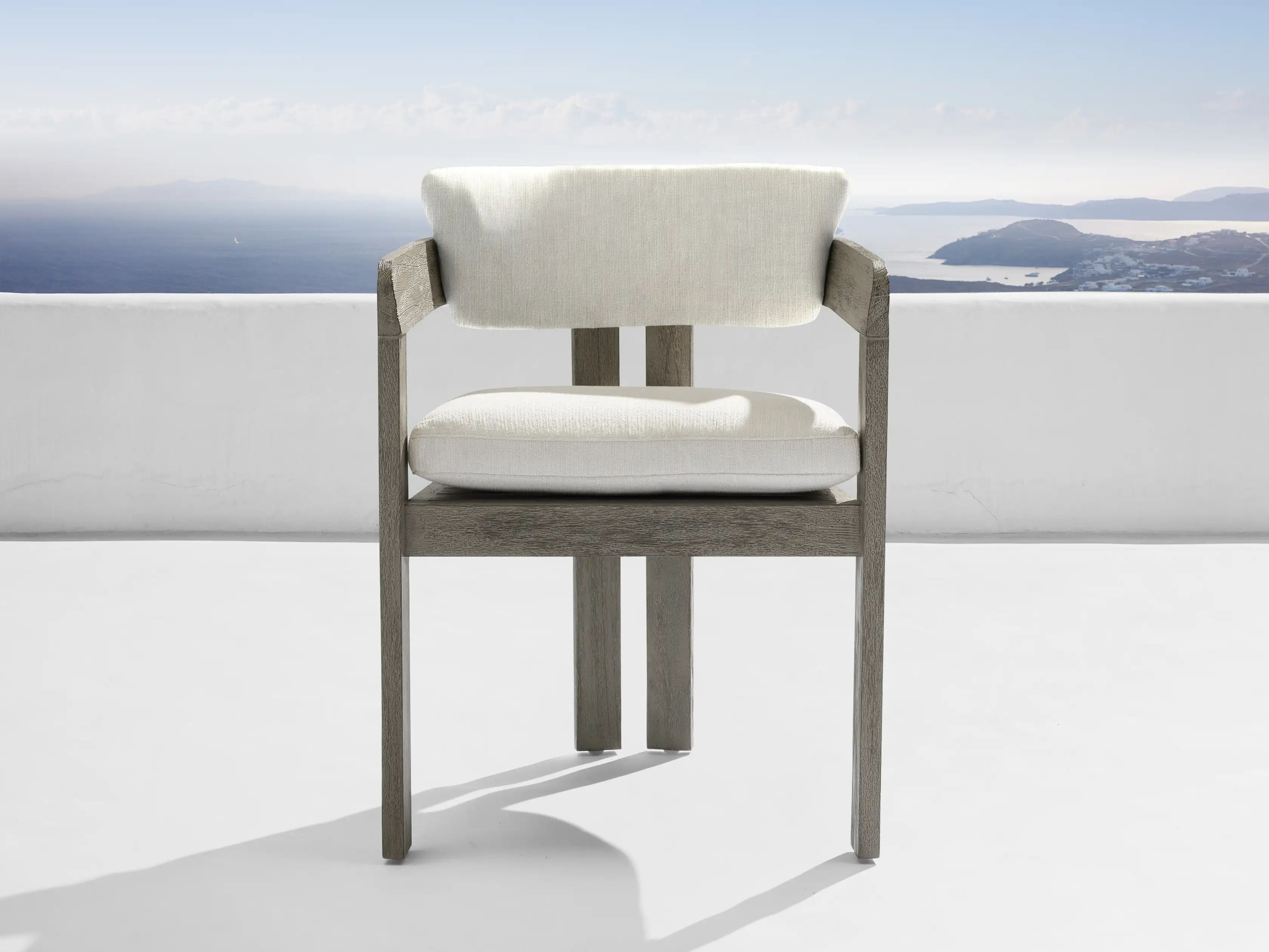 Milos Outdoor Dining Arm Chair in Twilly Snow | Arhaus