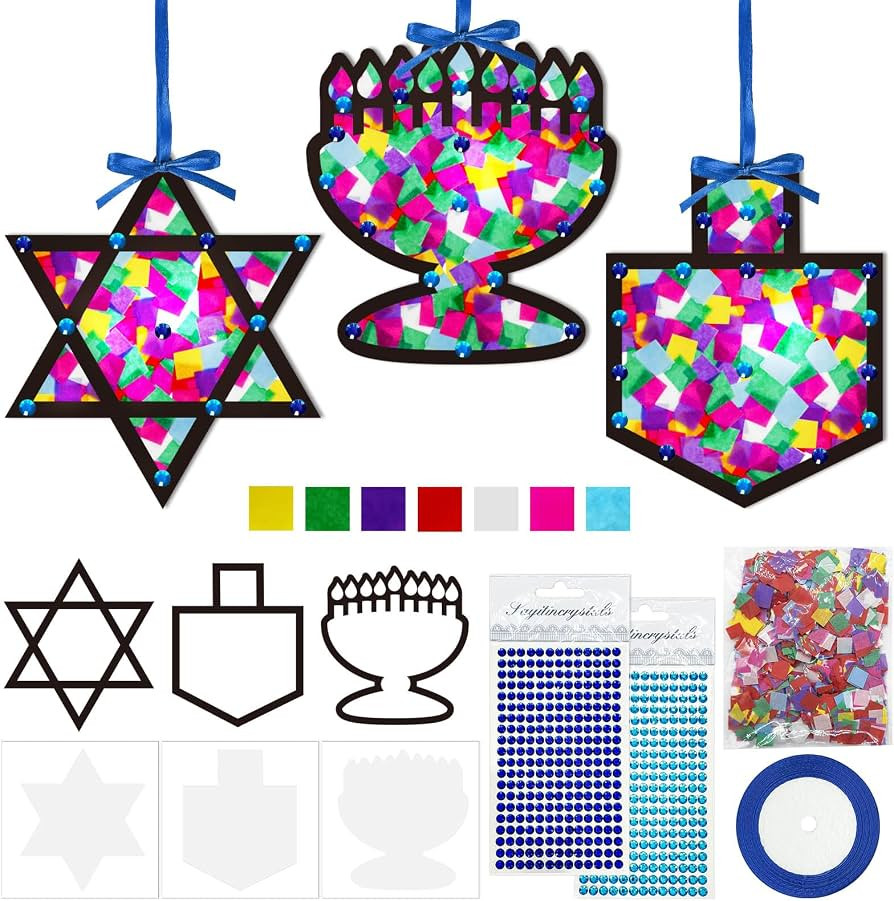 30 Set Hanukkah DIY Craft Kits，Hanukkah Tissue Paper Sign Craft Kit Chanukah Star of David Jewi... | Amazon (US)