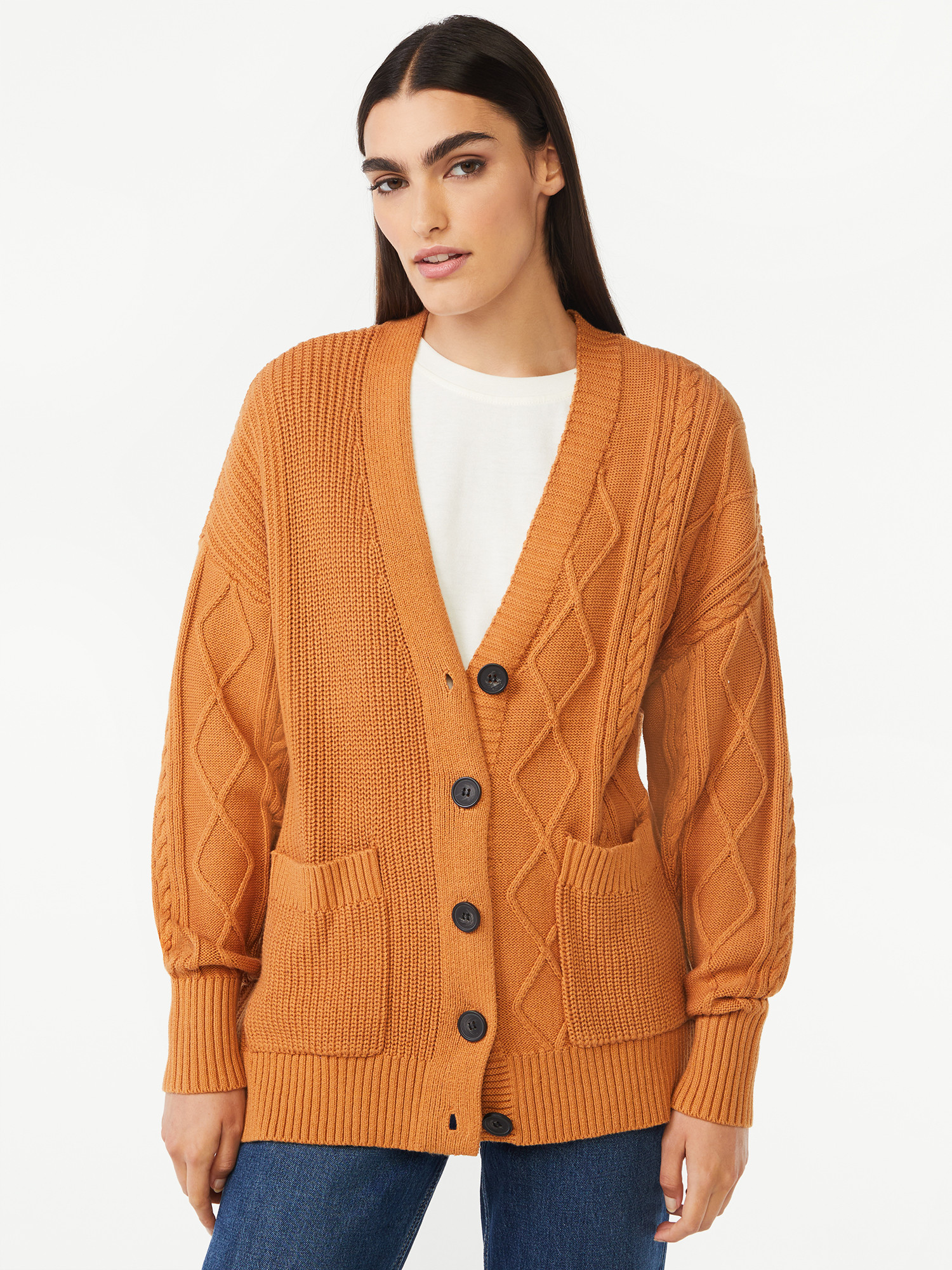 Free Assembly Women's Mix Stitch V-Neck Cardigan Sweater | Walmart (US)
