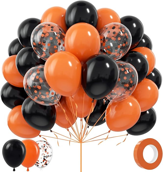 Black and Orange Balloons, 70Pcs 12inch Black Orange Latex Balloon and Confetti Balloons for Hall... | Amazon (US)