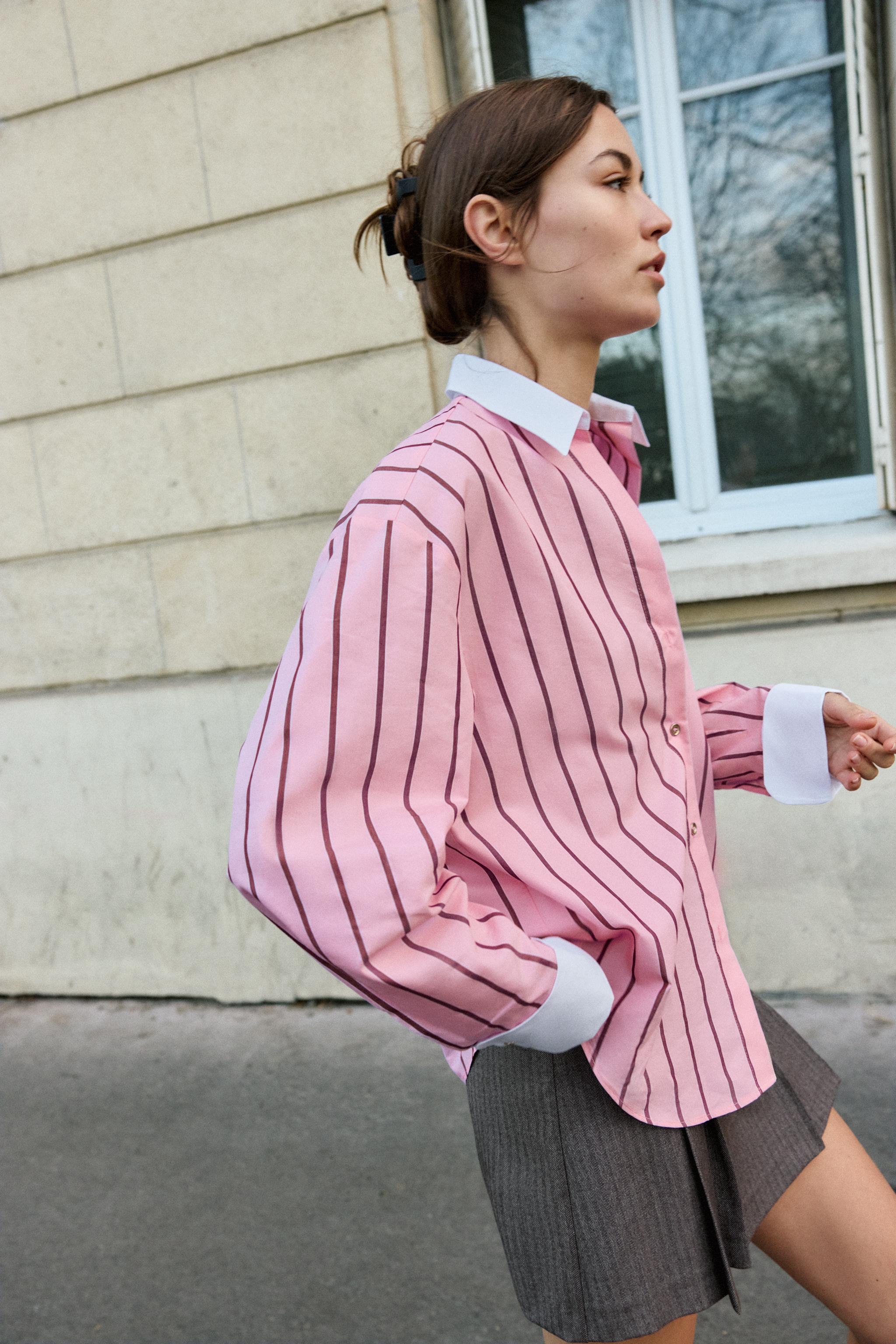 OVERSIZED STRIPED SHIRT WITH CONTRAST CUFFS | Zara US