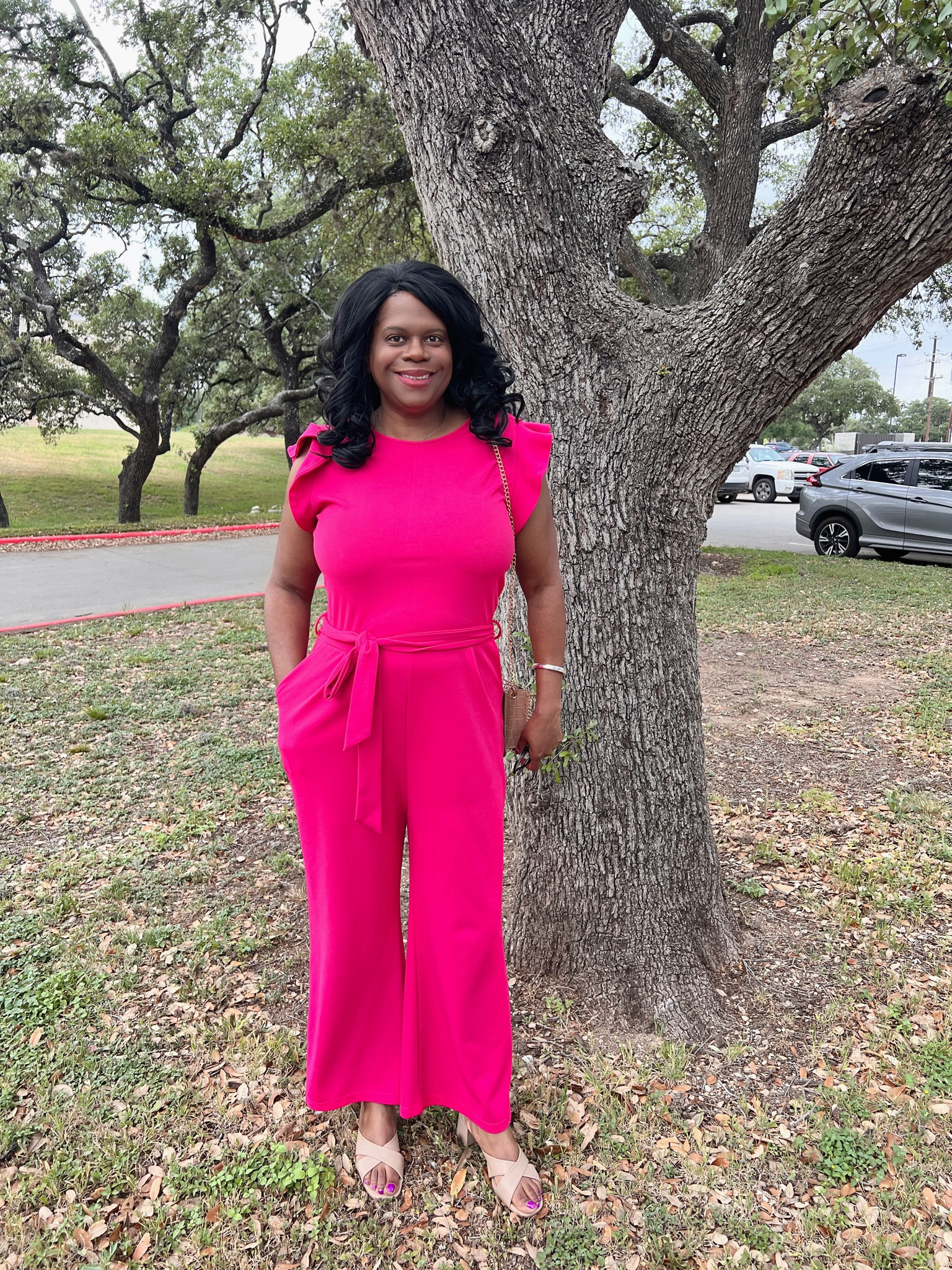 Stepping out for dinner in this cute Barbie pink jumpsuit outfit.  Paired with my beige purse and shoes. I’m 5ft 7 and 185 lbs. wearing size XL jumpsuit and size 9 shoes

#pinkjumpsuit #jumpsuit 

#LTKmidsize #LTKfindsunder50 #LTKover40