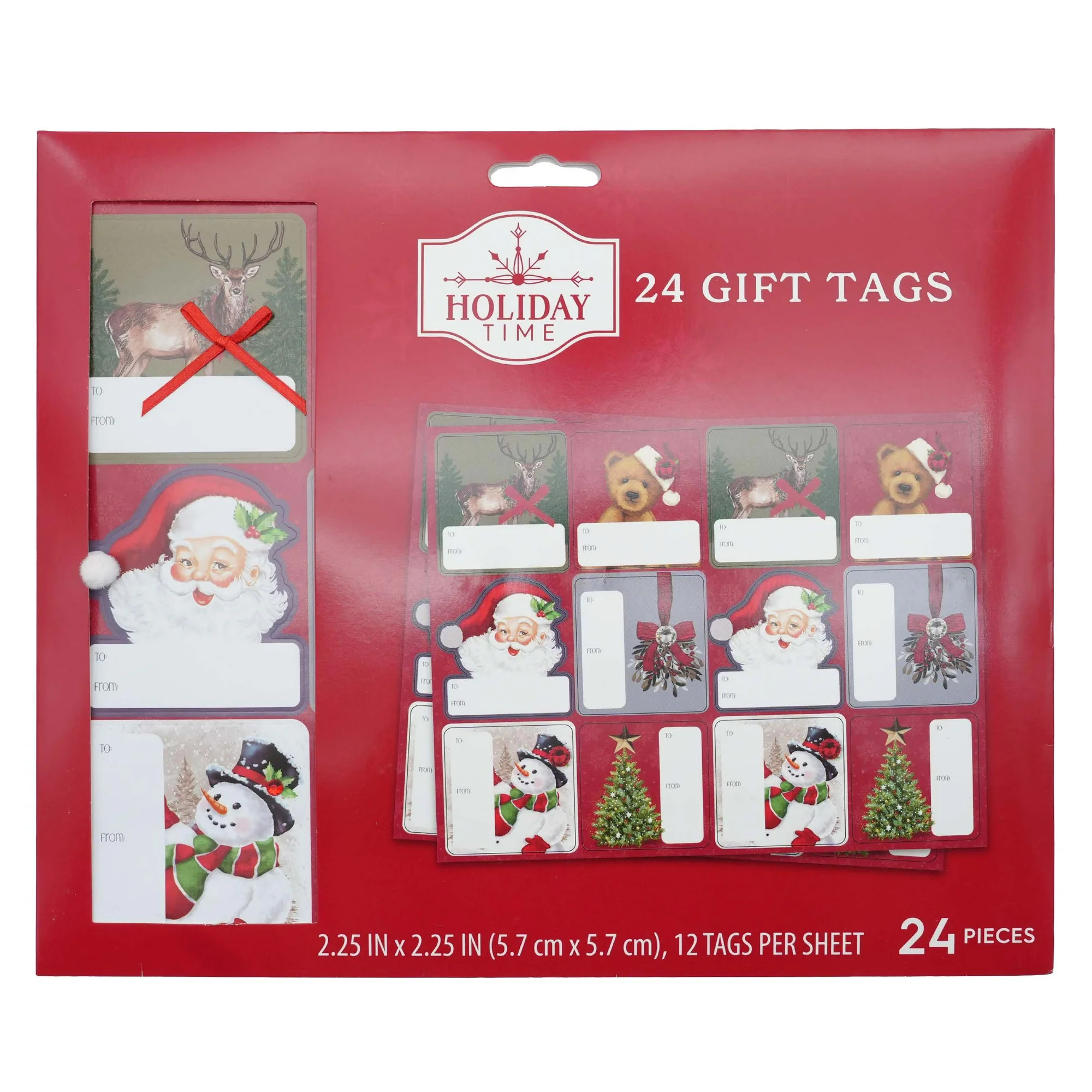 Heritage Santa Vintage-Inspired Peel and Stick Gift Tags, Red and Green, 24 Count, by Holiday Tim... | Walmart (US)