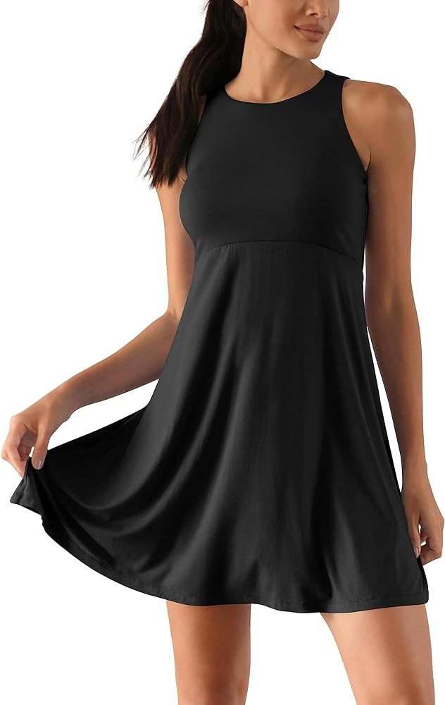 ODODOS Casual Flare Tank Dress for Women Summer Sleeveless Sundress Mini Skater Dress | Amazon (US)