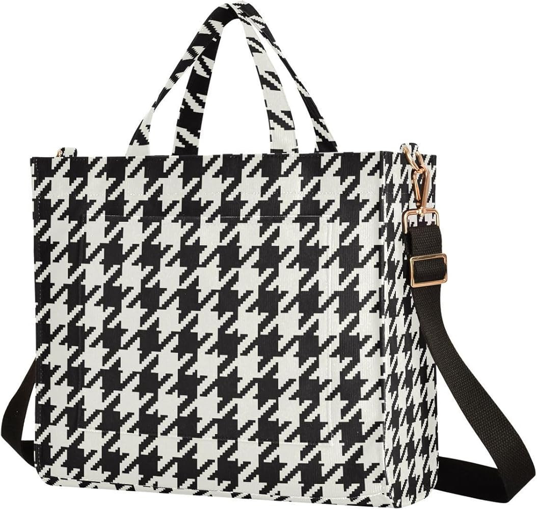 Classic Houndstooth Tote Bag for Women Corduroy Shoulder Bag Tote Handbag Travel Crossbody Bag fo... | Amazon (US)