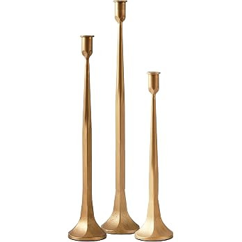 Denique Iron Taper Candle Holder Set of 3, Gold Candlestick Holders 19.3”17” 14” Heightenin... | Amazon (US)