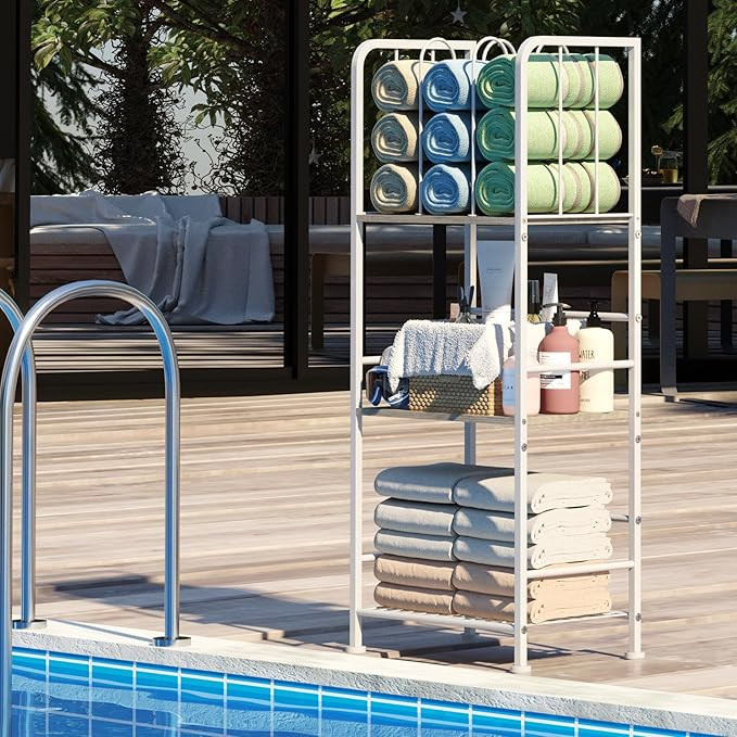 Towel Rack Free Standing 3-Tier M-Shaped Detachable Dividers, Durable Metal Holder, Pool Towel Ra... | Amazon (US)