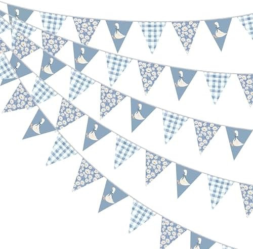 30 Ft Silly Goose Party Decorations Dusty Blue Buffalo Plaid Floral Daisy Pennant Banner Flag Han... | Amazon (US)