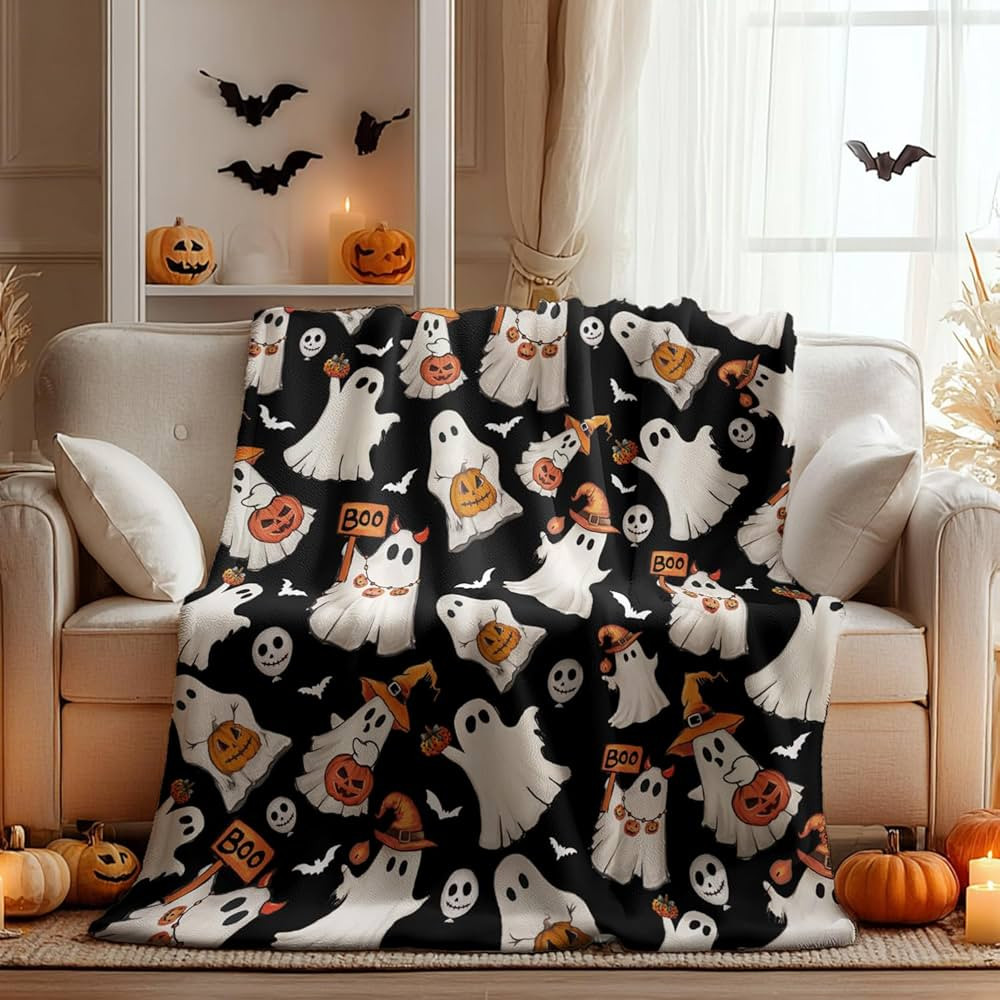 Horaldaily Halloween Flannel Blanket Throw, Ghost Boo Jack-O-Lantern Pumpkin Skulls Soft Fuzzy Pl... | Amazon (US)