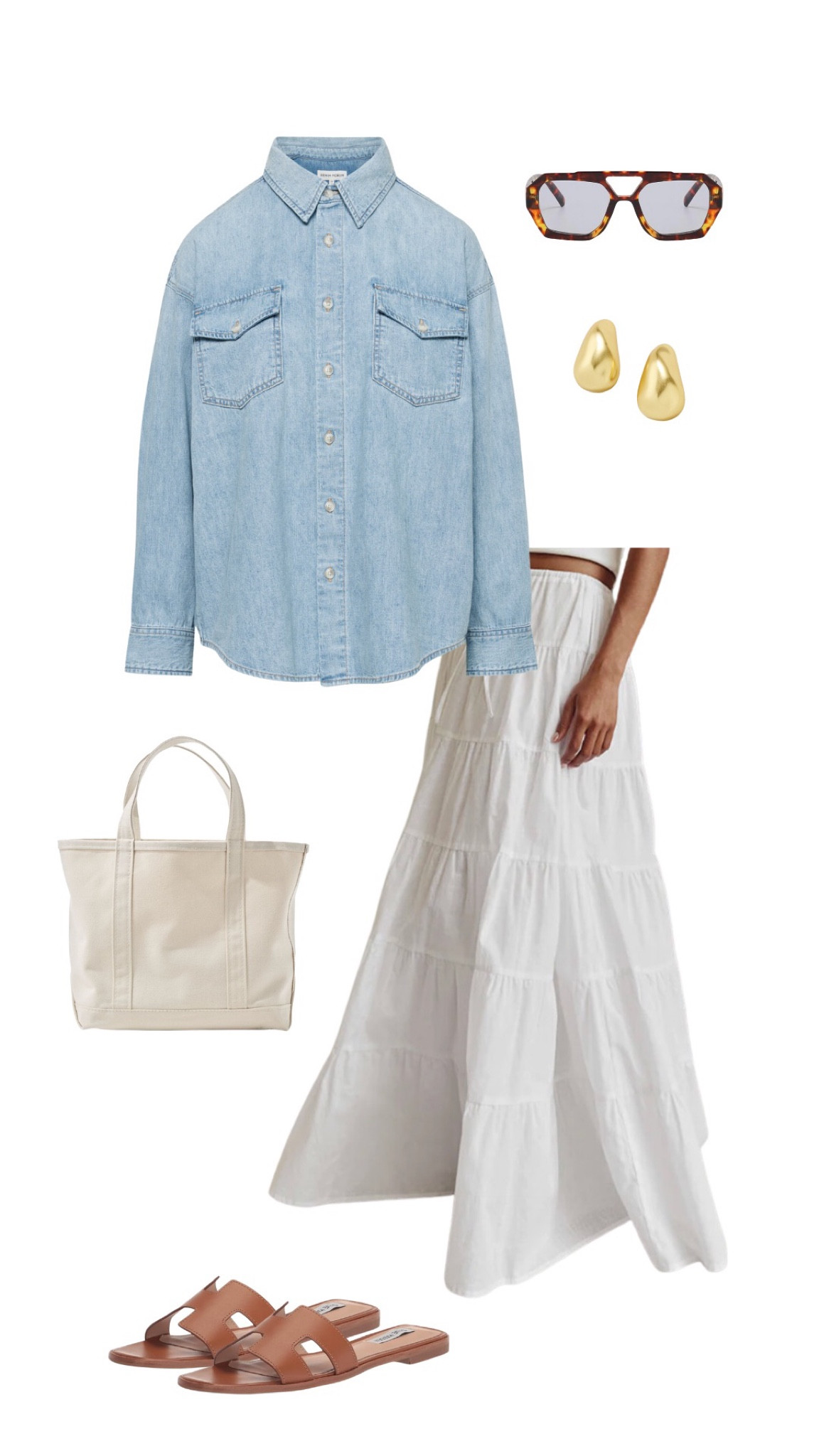 Spring capsule outfit! Denim shirt, maxi skirt outfit, tote bag 

#LTKShoeCrush #LTKItBag #LTKStyleTip
