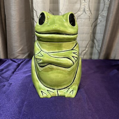 Vintage Ceramic Frog Cookie Jar Green Duncan Enterprises Pottery 1980 Canister | eBay US