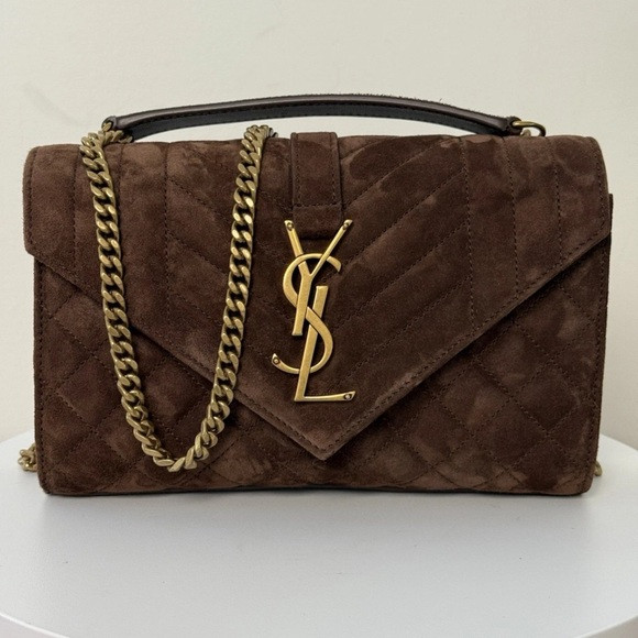 Saint Laurent Envelope Triquilt Small YSL Shoulder Bag in Suede | Poshmark