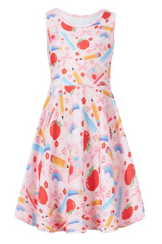 Enlifety Girls Sleeveless Back to School Dress, School Supplies Print, 8-9 | Amazon (US)