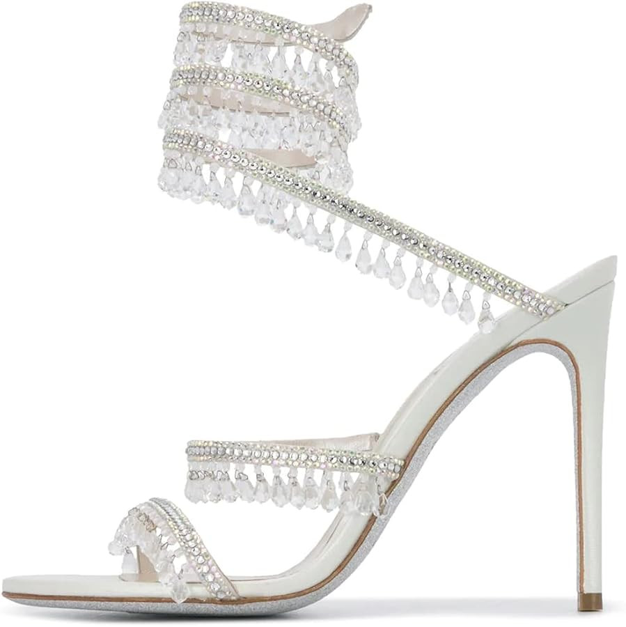 keleimusi Women's Rhinestone Chandelier Embellished Strappy High Heel Sandals 4-inch | Amazon (US)