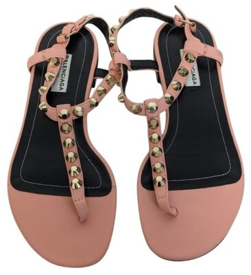 Balenciaga Gold Studded T-Strap Leather Flat Thong Sandal In Coral - Size 35 | eBay AU