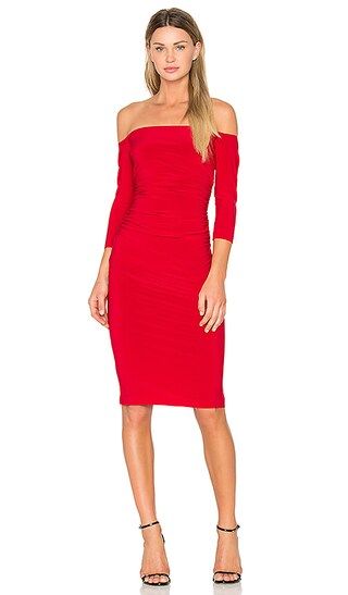 Norma Kamali Off Shoulder Shirred Dress in Red | Revolve Clothing