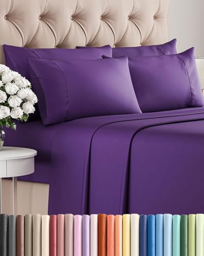 Queen 6 Piece Sheet Set - Comfy Breathable & Cooling - Ultra Soft Hotel Luxury Bedding Set w/ 8-16 Inch Deep Pockets - 1 Flat & 1 Fitted Sheet & 4 Pillowcases - Cozy, Wrinkle Free & Easy Care - Purple | Amazon (US)