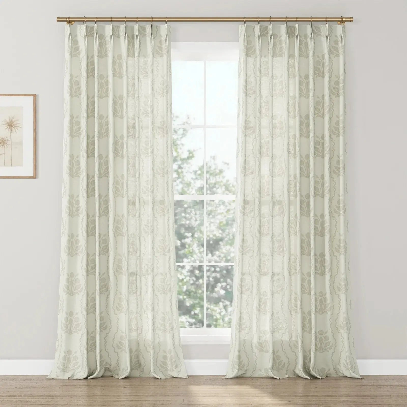 Leah Berin Garden Botanical Cotton Print Drapery Pleated - Taupe on Cream LN-DB1 | TWOPAGES