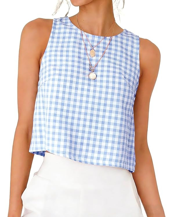IDEALSANXUN Womens Gingham Crop Tank Tops 2026 Spring Summer Sleeveless Vest Top | Amazon (US)