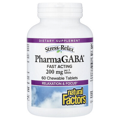 Natural Factors, Stress-Relax®, PharmaGABA®, 60 Chewable Tablets (100 mg per Tablet) | iHerb