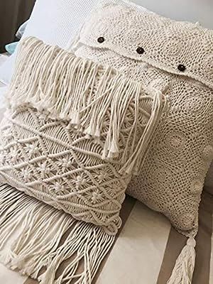 Boho Throw Pillows Macrame Pillow Tassel Handmade Knit Pillowcases Floor Cushion 15.7in15.8in (Ta... | Amazon (US)
