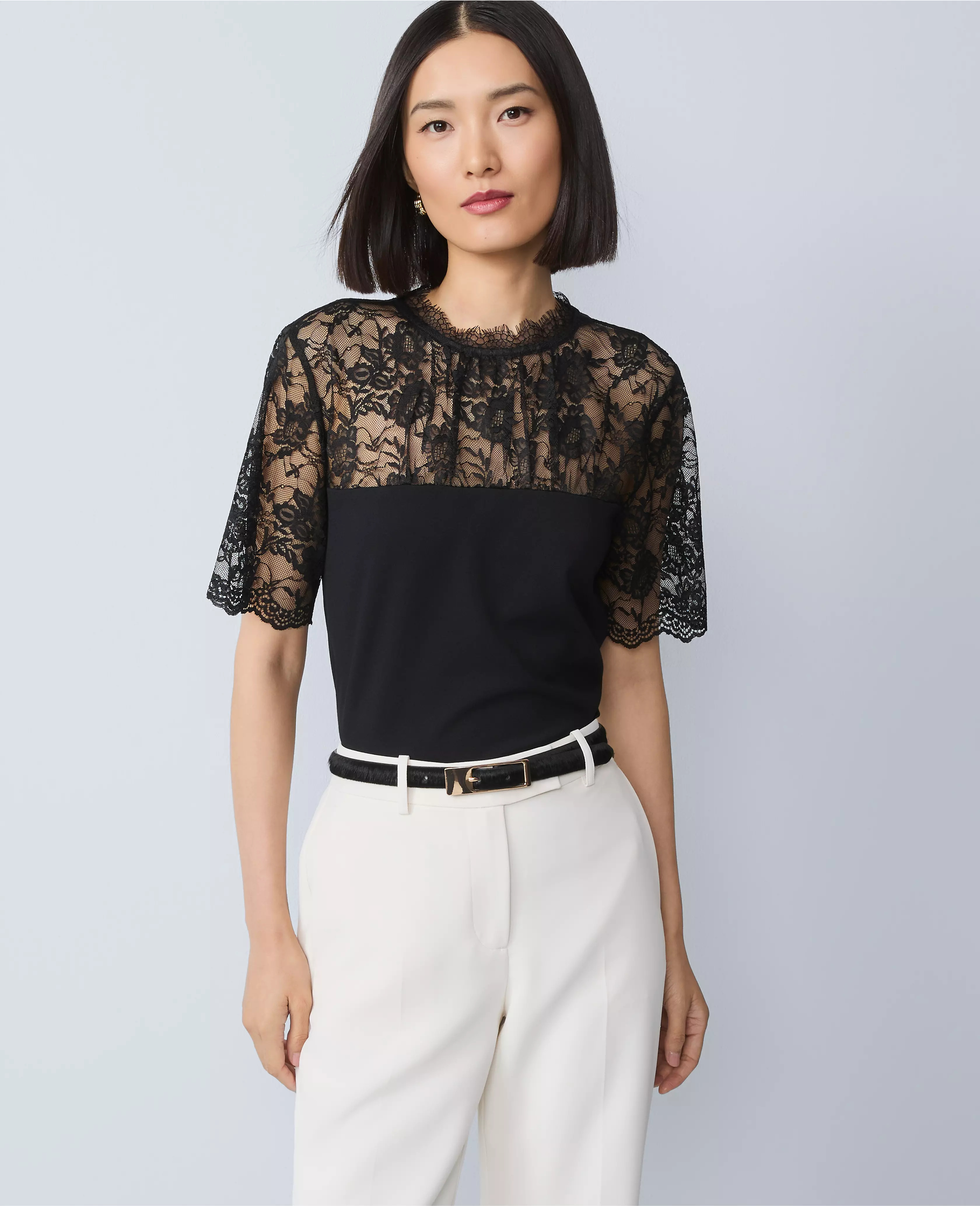 Ponte Lace Trim Top | Ann Taylor