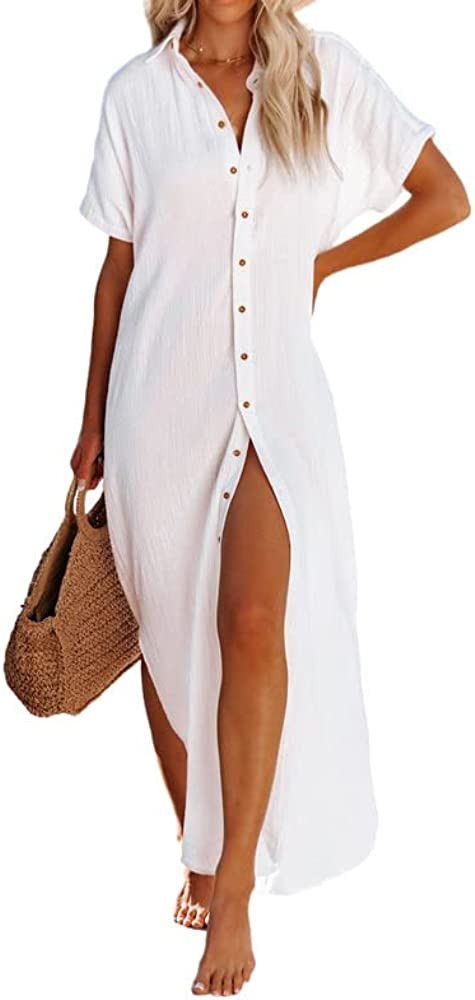 Dokotoo Womens Button Down  Swimsuit Cover Up Amazon Cover Up 2023 #LTKswim | Amazon (US)