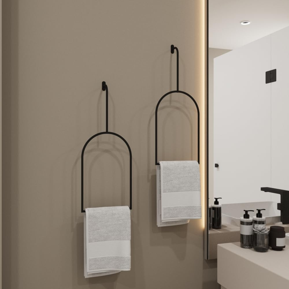 2- Pcs Unique Vertical Towel Rack Wall Mounted for Bathroom, Metal Semi-Oval Towel Holder, Modern... | Amazon (US)