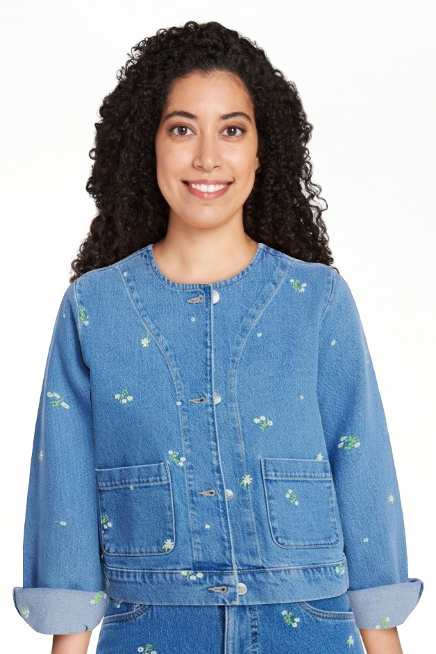 Free Assembly Women's Embroidered Cropped Denim Jacket, Sizes XS-XXL | Walmart (US)