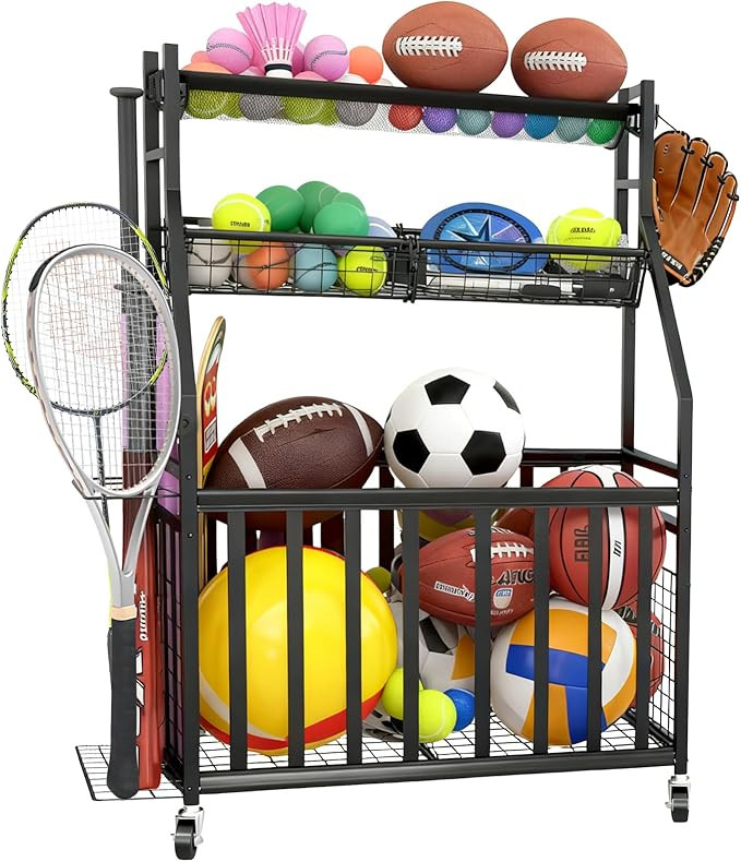 Sports Equipment Garage Organizer, Indoor/Outdoor Sports Rack for Garage,Ball Storage Garage Orga... | Amazon (US)