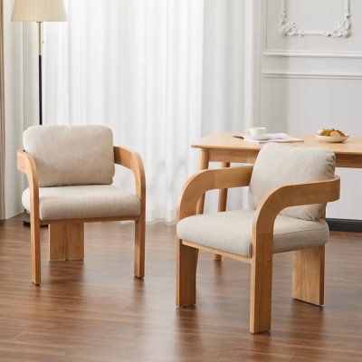 Set of 2 Modern Beige Upholstered Dining Chairs with Wood Frame, Elegant Kitchen Armchairs, Accent Chairs for Dining Room or Living Room-Panipeachy | Target