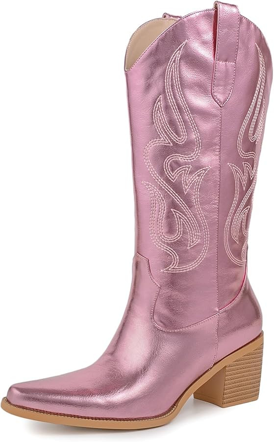 Pasuot Cowboy Boots for Women - Cowgirl Western Mid Calf Boots with Embroidery, Pointed Toe Retro... | Amazon (US)