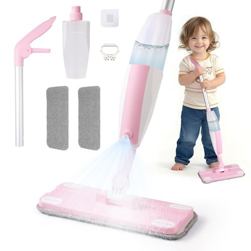 Kids Spray Mop Pink, Real Working Water-Spraying Toy, Montessori Mini Mop with 2 Microfiber Washable Pads, Toddler Cleaning Set for Floor, Christmas Birthday Gifts for Age 3 4 5 6 7 8 | Amazon (US)
