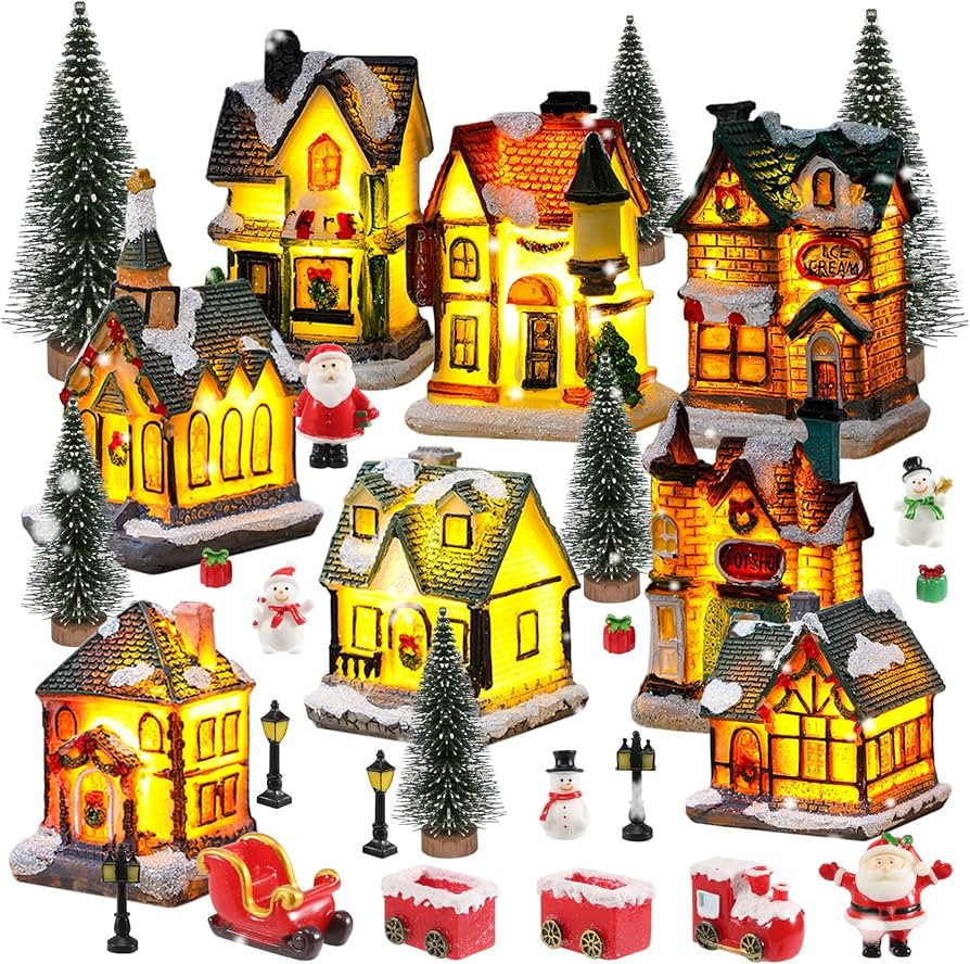 Christmas Village Figurines Decoration Set - Lighted Christmas Village Houses, Figurines, Snow Bl... | Amazon (US)