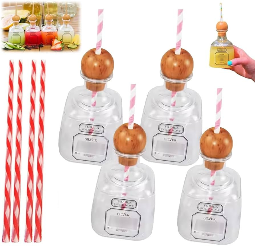 Patron Reusable Cups with Straw,Patron Bottles Empty for Drinks, Acrylic Liquor Bottle Clear Cup ... | Amazon (US)