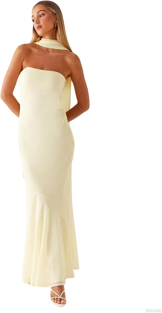 Women's Floral Tube Maxi Dress with Scarf - Y2k Strapless Bodycon Long Dress, Mesh Formal Cocktai... | Amazon (US)