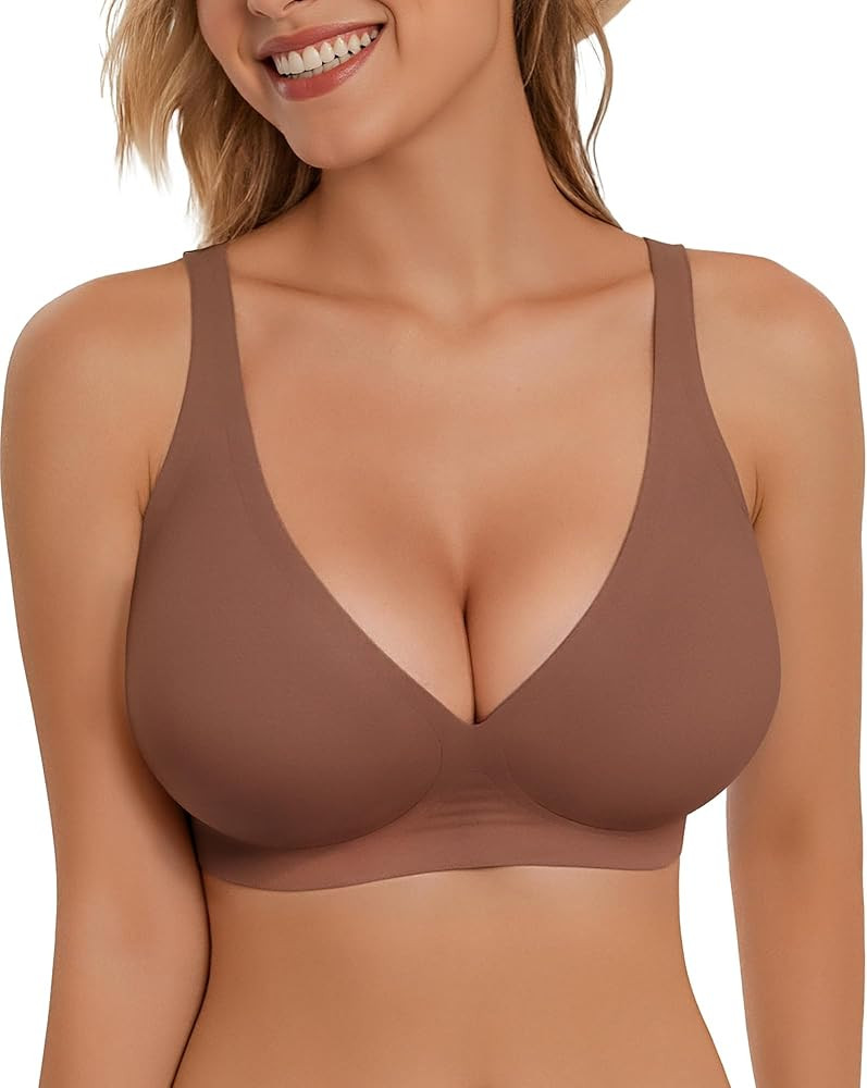 Vertvie Womens Wireless Seamless Bras Deep V No Underwire Push Up Bras Supportive Full Coverage B... | Amazon (US)