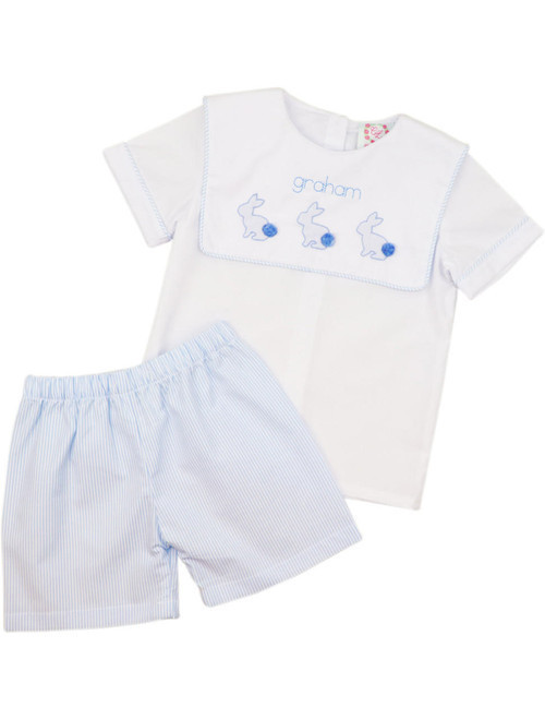 Blue Mini Stripe Bunny Short Set | Cecil and Lou