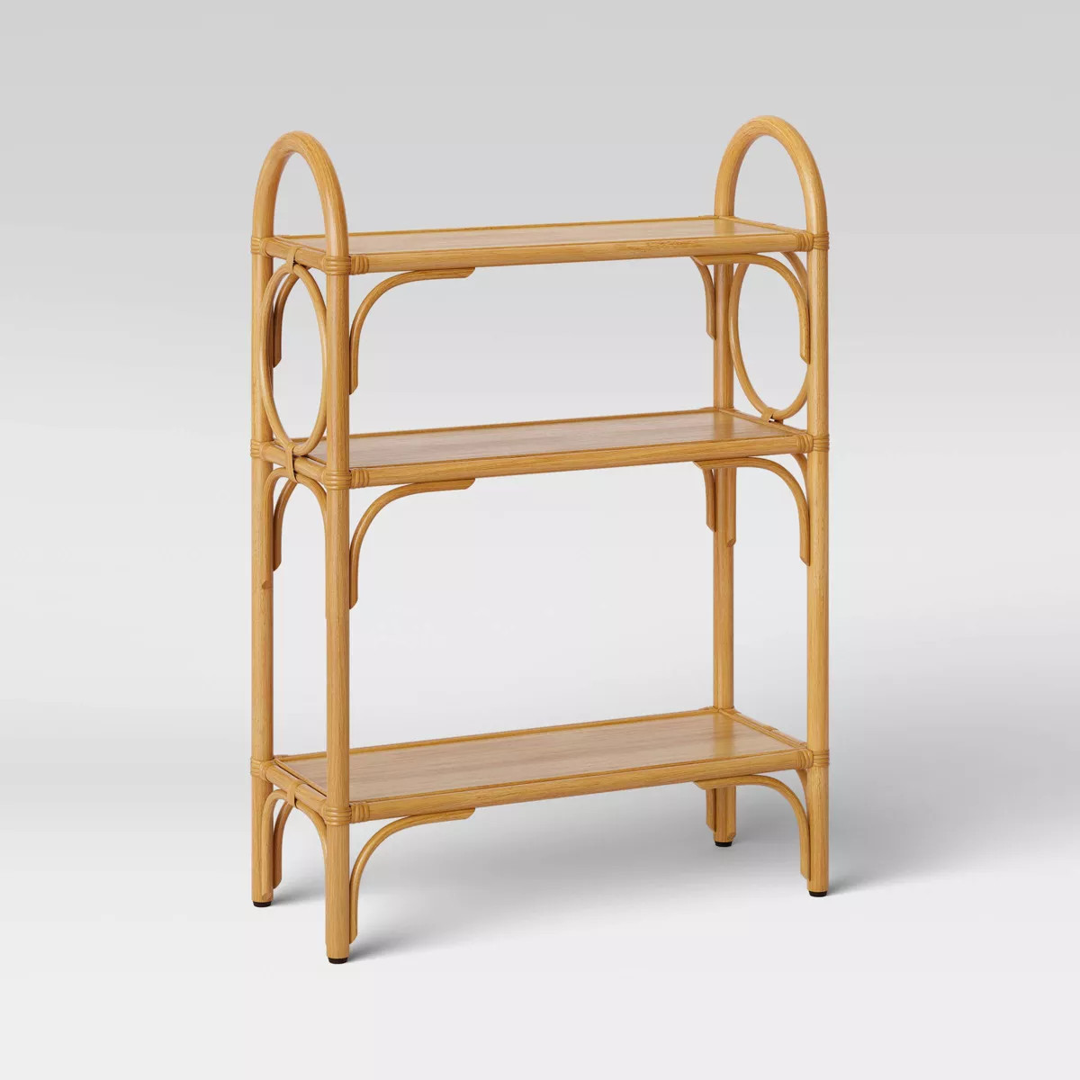 Rattan Free Standing Shelf Tan - Threshold™: Lacquered Finish, 2 Open Shelves, Nickel Hardware | Target