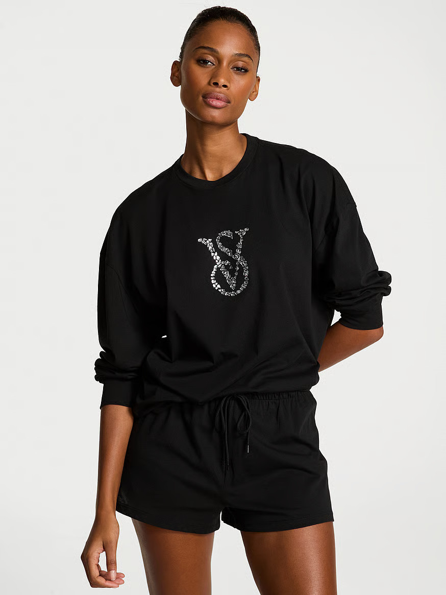 Buy 100% Cotton Shine Long-Sleeve Short Pajama Set, Red - Order Pajamas Sets online - Victoria's ... | Victoria's Secret (US / CA )