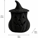 Halloween Black Handwoven Seagrass Pumpkin Jack-o'-Lantern with LED Candle, Woven Halloween Table... | Walmart (US)