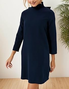 Kedera Women's Summer Casual Mini Dress Ruffle Mock Neck 3/4 Long Sleeve Loose Dress Swing Solid ... | Amazon (US)